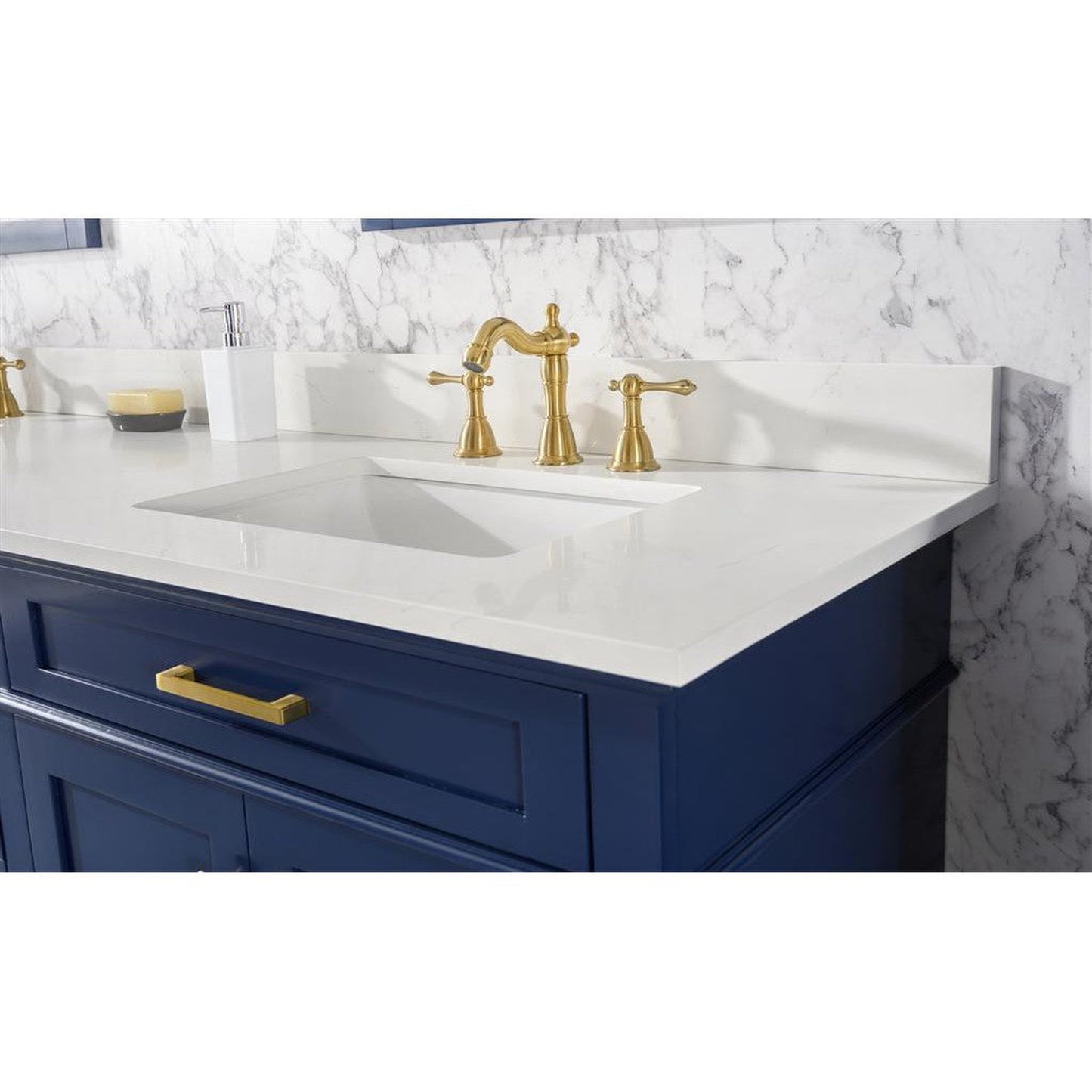 Legion Furniture 80" Blue Freestanding Vanity With White Carrara Quartz Top and Double White Ceramic Sink