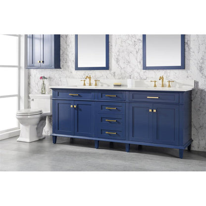 Legion Furniture 80" Blue Freestanding Vanity With White Carrara Quartz Top and Double White Ceramic Sink