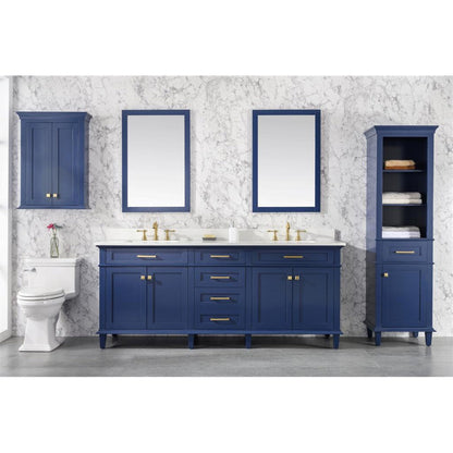 Legion Furniture 80" Blue Freestanding Vanity With White Carrara Quartz Top and Double White Ceramic Sink