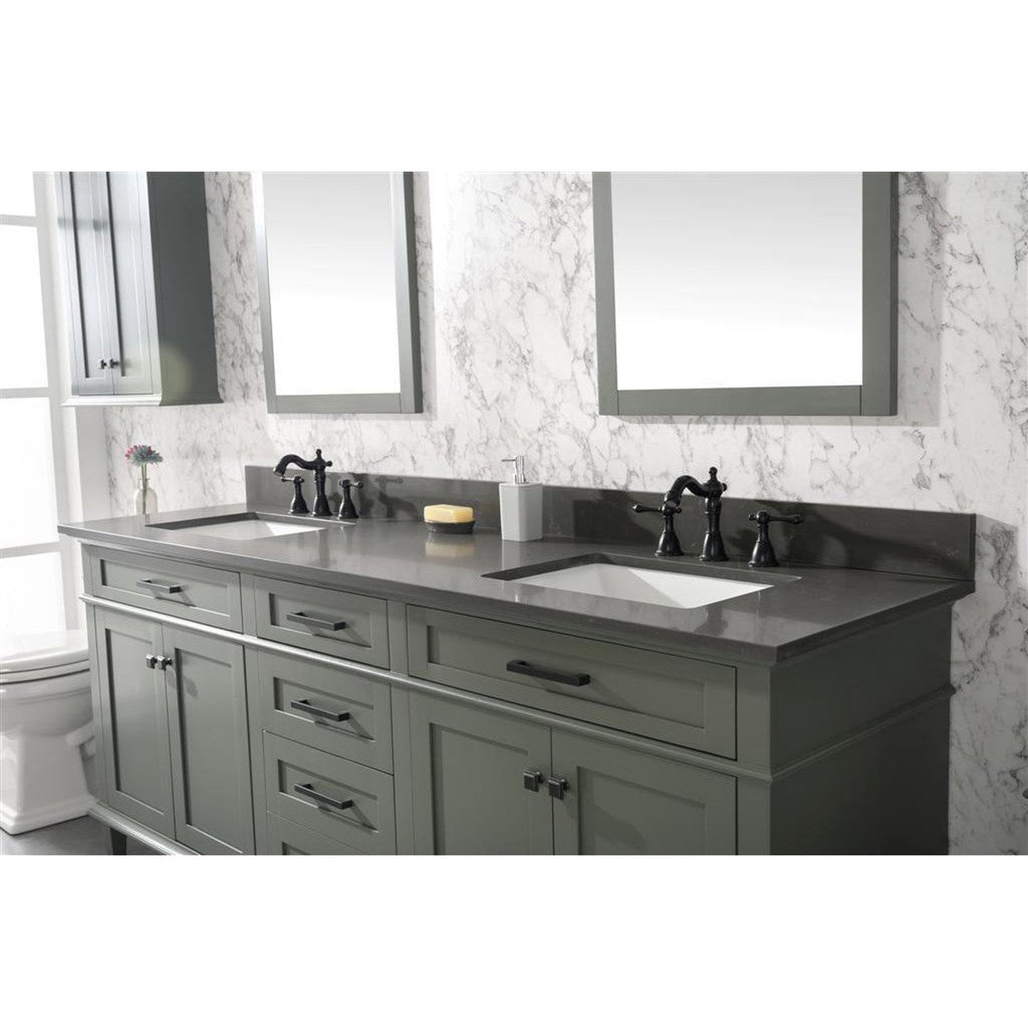 Legion Furniture 80" Pewter Green Freestanding Vanity With Blue Lime Stone Top and Double White Ceramic Sink