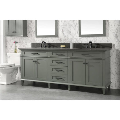 Legion Furniture 80" Pewter Green Freestanding Vanity With Blue Lime Stone Top and Double White Ceramic Sink