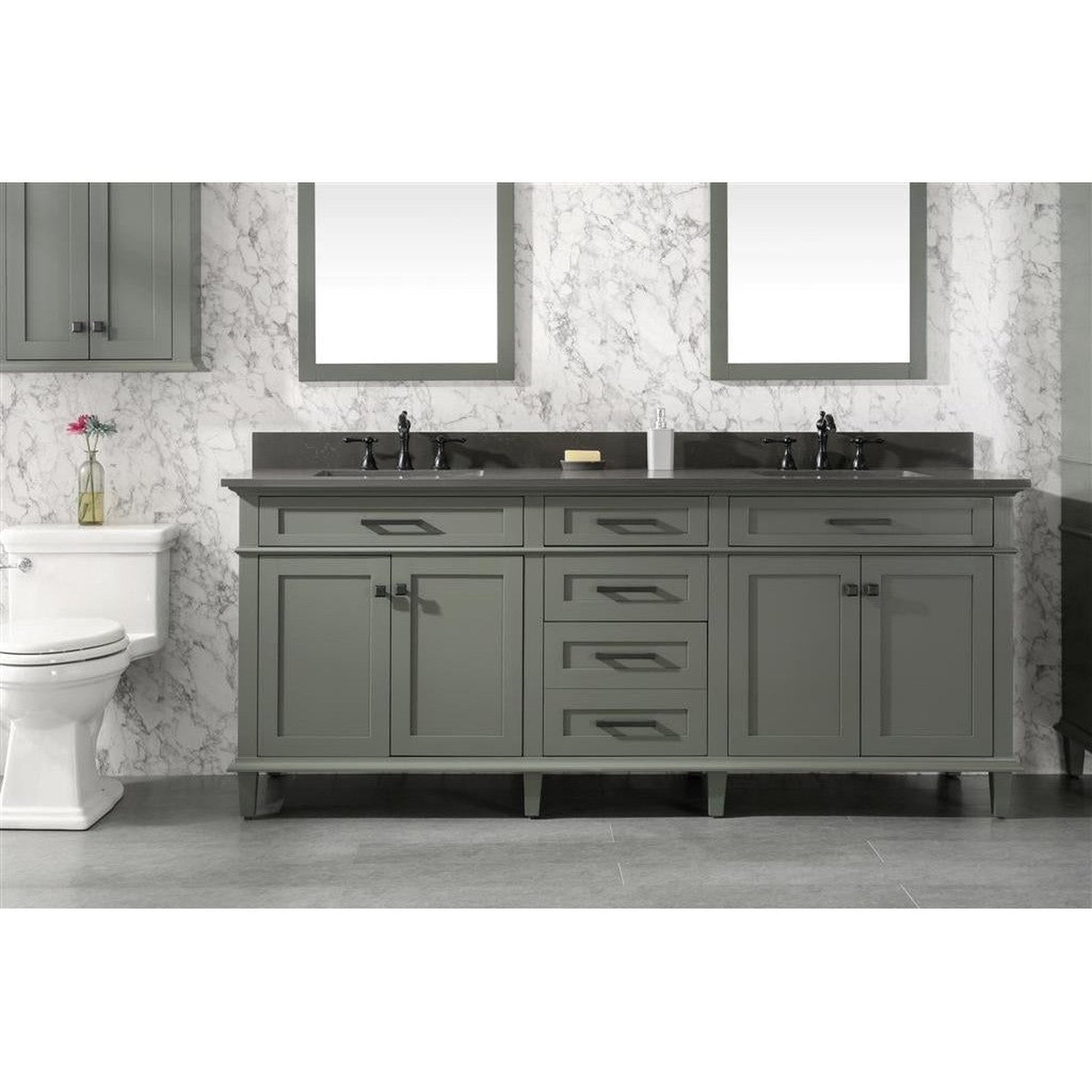 Legion Furniture 80" Pewter Green Freestanding Vanity With Blue Lime Stone Top and Double White Ceramic Sink