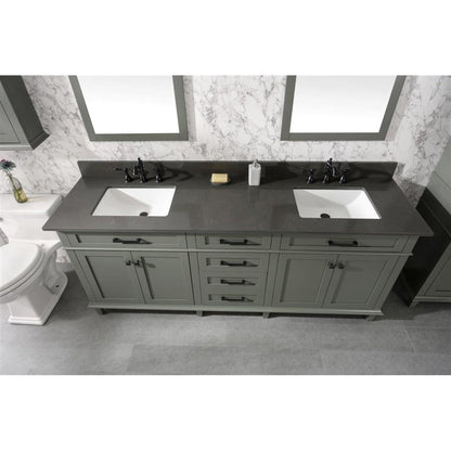 Legion Furniture 80" Pewter Green Freestanding Vanity With Blue Lime Stone Top and Double White Ceramic Sink