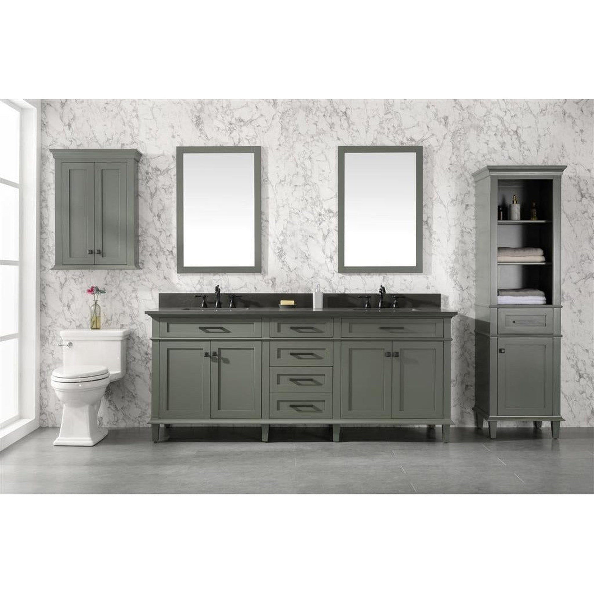 Legion Furniture 80" Pewter Green Freestanding Vanity With Blue Lime Stone Top and Double White Ceramic Sink