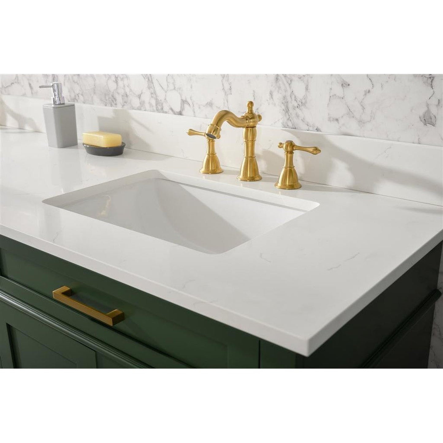 Legion Furniture 80" Vogue Green Freestanding Vanity With White Carrara Quartz Top and Double White Ceramic Sink