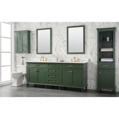 Legion Furniture 80" Vogue Green Freestanding Vanity With White Carrara Quartz Top and Double White Ceramic Sink