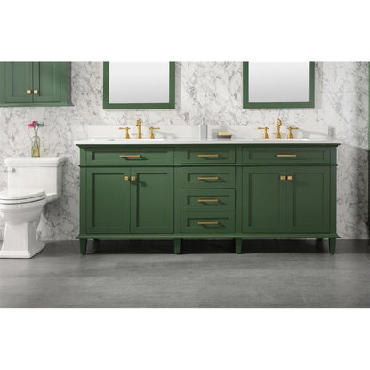 Legion Furniture 80" Vogue Green Freestanding Vanity With White Carrara Quartz Top and Double White Ceramic Sink