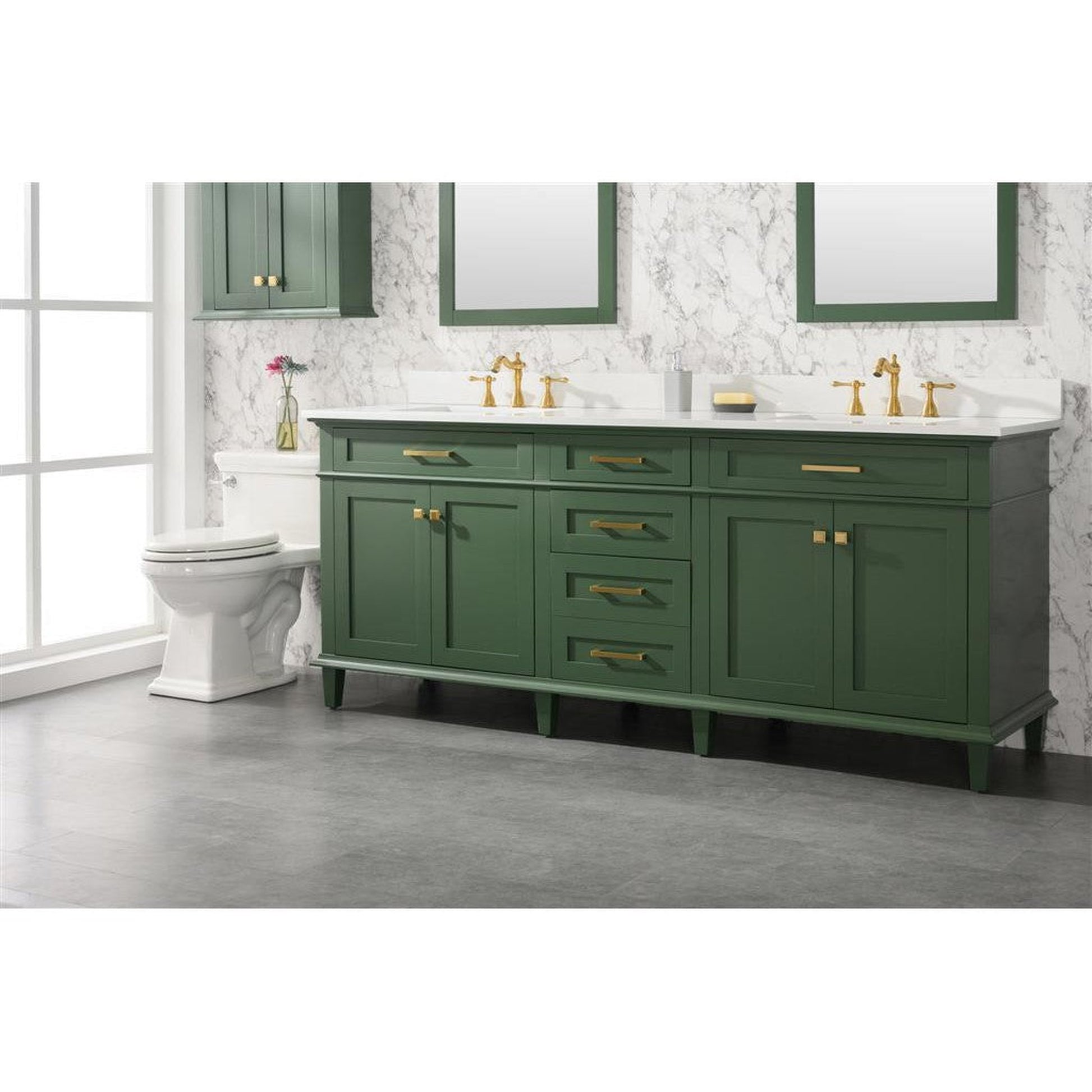 Legion Furniture 80" Vogue Green Freestanding Vanity With White Carrara Quartz Top and Double White Ceramic Sink