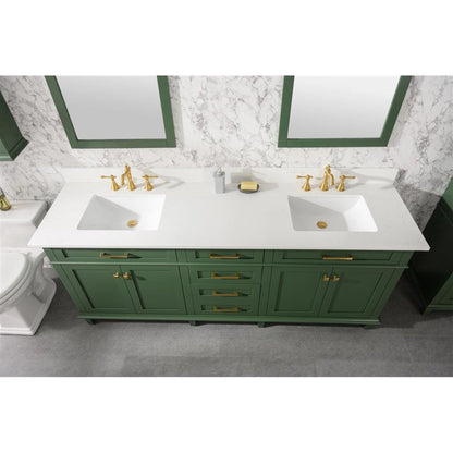 Legion Furniture 80" Vogue Green Freestanding Vanity With White Carrara Quartz Top and Double White Ceramic Sink