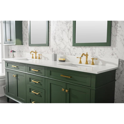 Legion Furniture 80" Vogue Green Freestanding Vanity With White Carrara Quartz Top and Double White Ceramic Sink