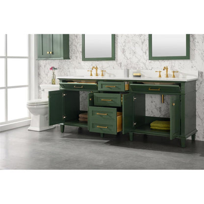 Legion Furniture 80" Vogue Green Freestanding Vanity With White Carrara Quartz Top and Double White Ceramic Sink