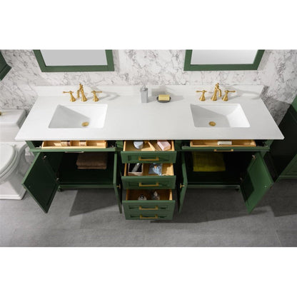 Legion Furniture 80" Vogue Green Freestanding Vanity With White Carrara Quartz Top and Double White Ceramic Sink