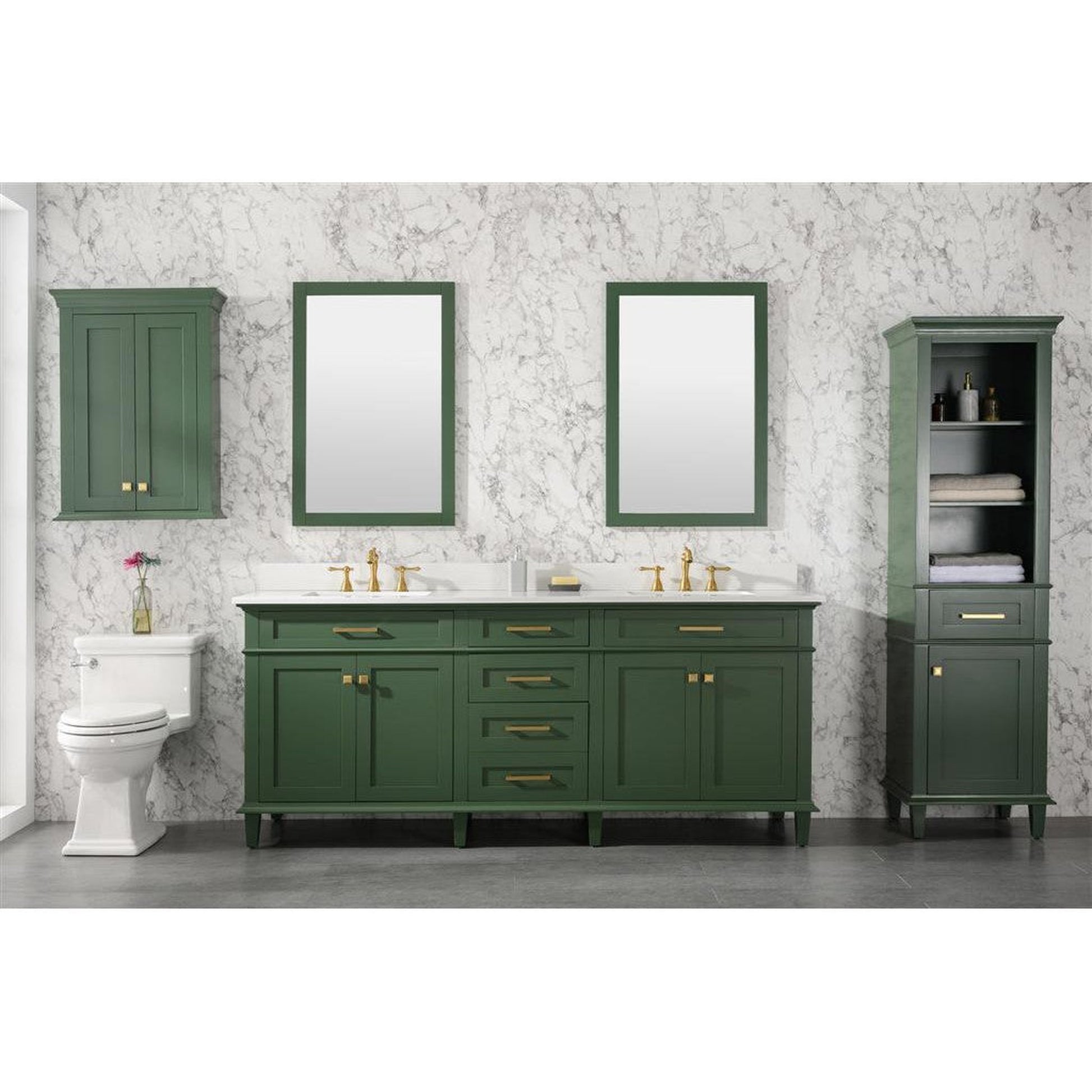 Legion Furniture 80" Vogue Green Freestanding Vanity With White Carrara Quartz Top and Double White Ceramic Sink