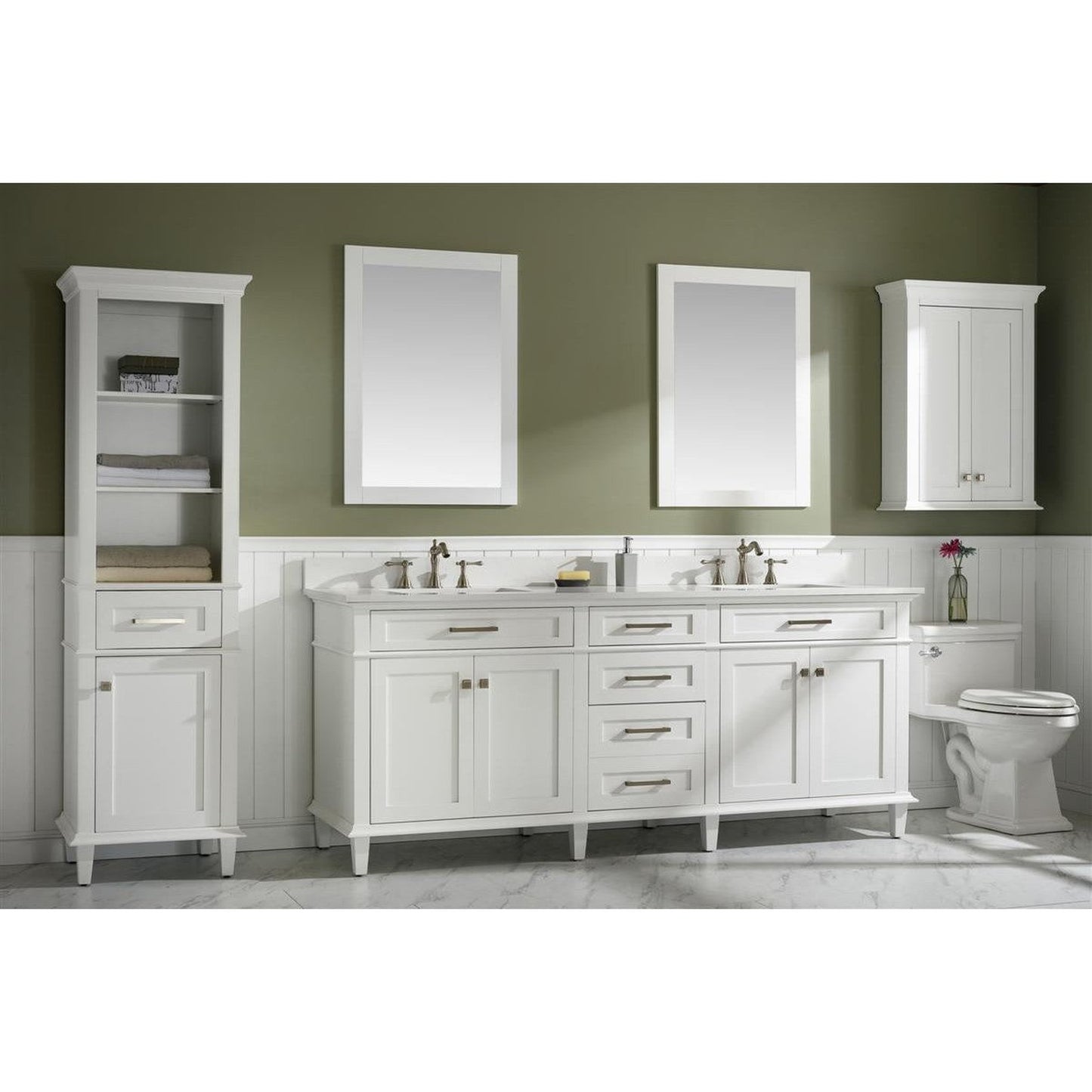 Legion Furniture 80" White Freestanding Vanity With White Carrara Quartz Top and Double White Ceramic Sink