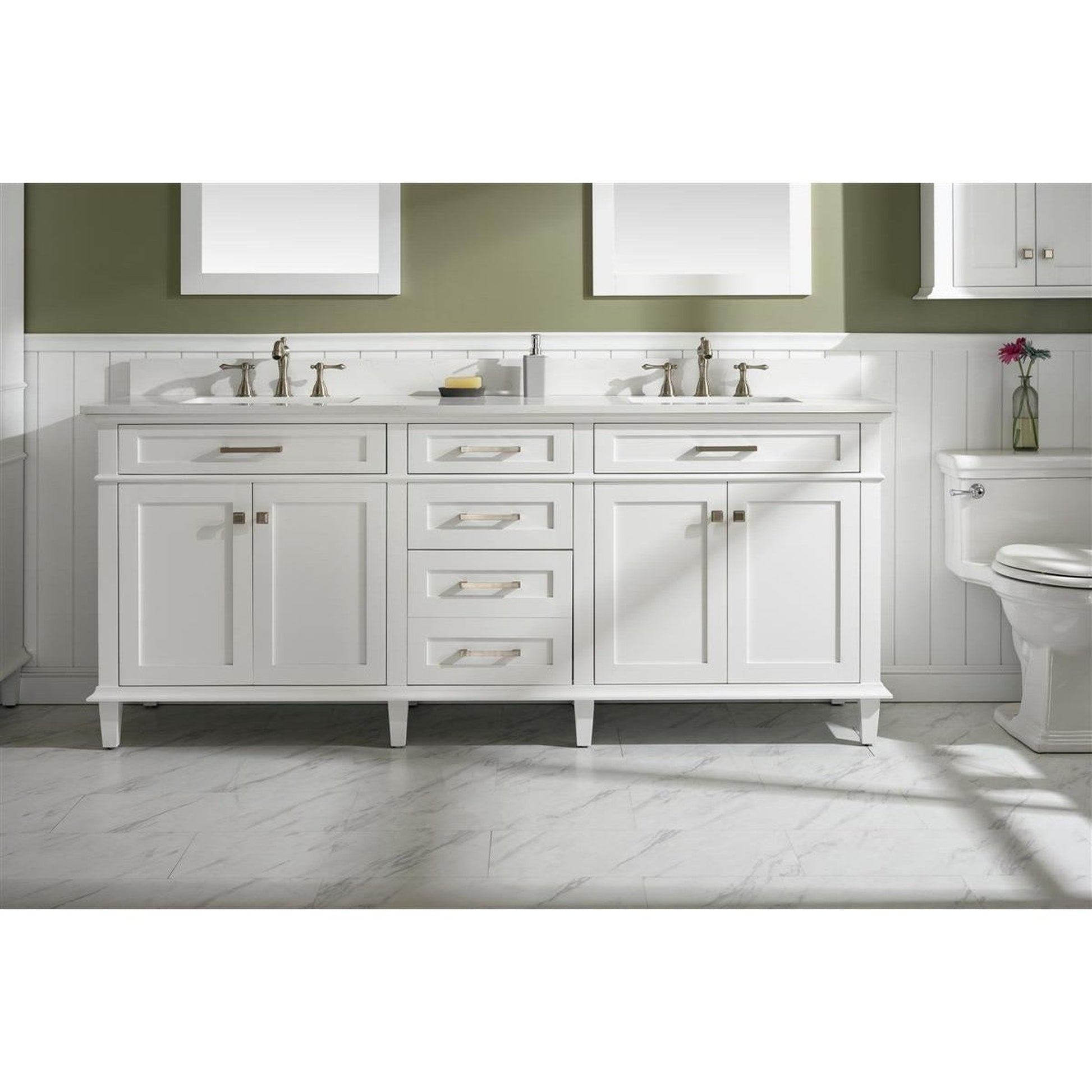 Legion Furniture 80" White Freestanding Vanity With White Carrara Quartz Top and Double White Ceramic Sink