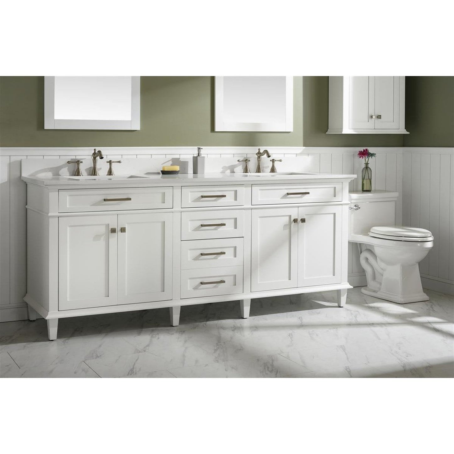 Legion Furniture 80" White Freestanding Vanity With White Carrara Quartz Top and Double White Ceramic Sink