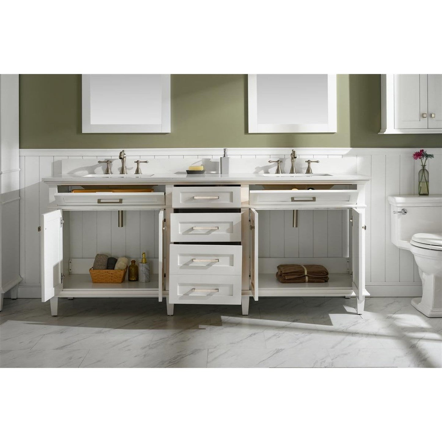 Legion Furniture 80" White Freestanding Vanity With White Carrara Quartz Top and Double White Ceramic Sink