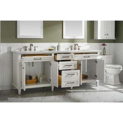 Legion Furniture 80" White Freestanding Vanity With White Carrara Quartz Top and Double White Ceramic Sink