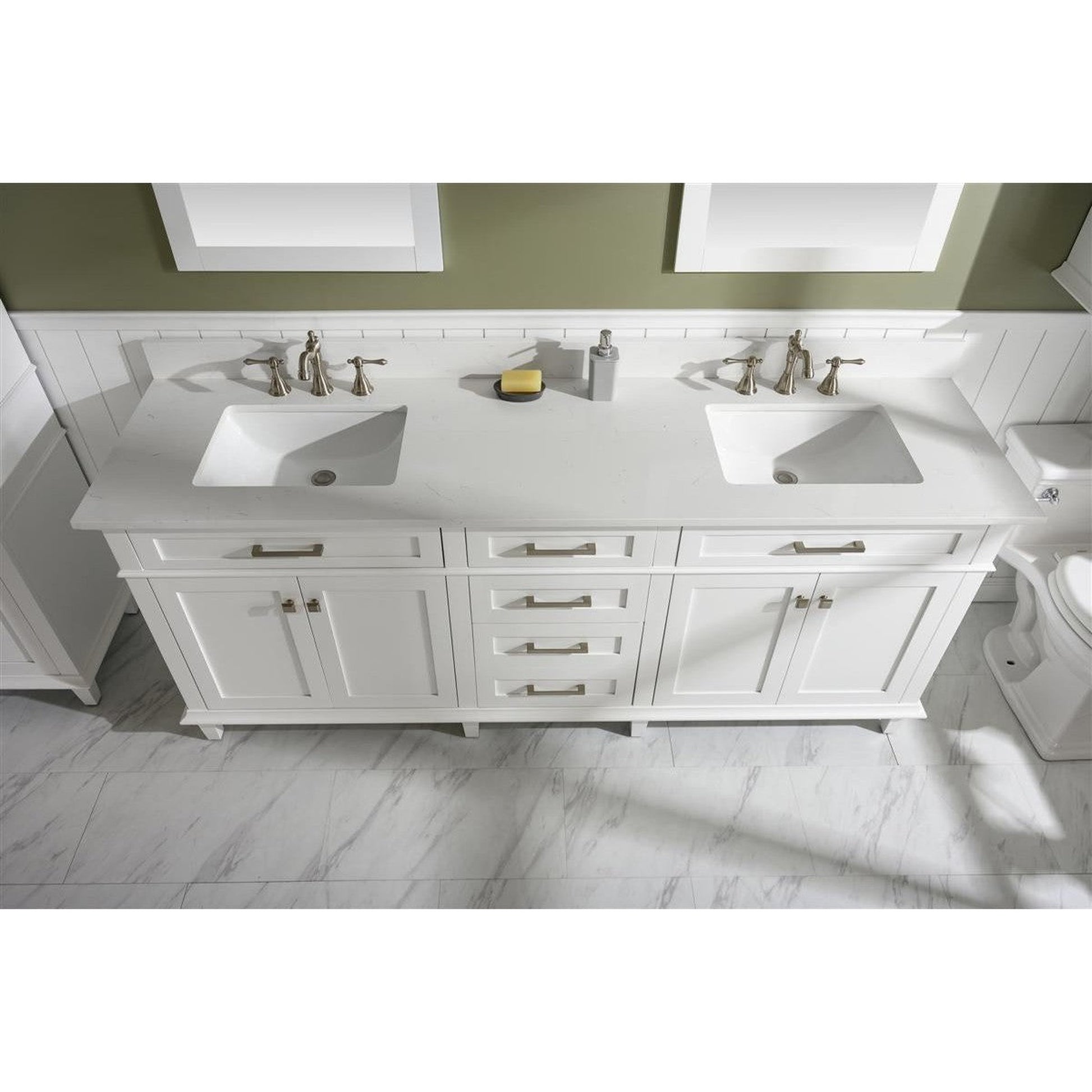 Legion Furniture 80" White Freestanding Vanity With White Carrara Quartz Top and Double White Ceramic Sink