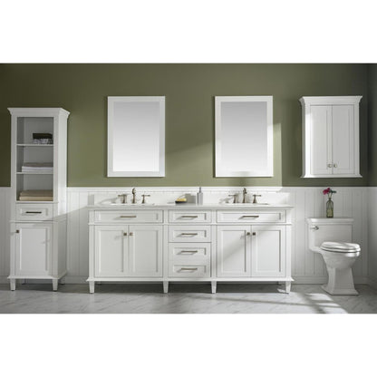 Legion Furniture 80" White Freestanding Vanity With White Carrara Quartz Top and Double White Ceramic Sink