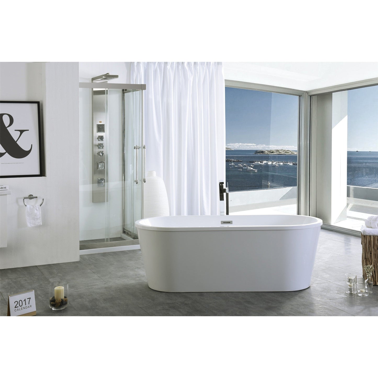 Legion Furniture WE6815-L 67" White Acrylic Freestanding Bathtub With Pop-up Drain
