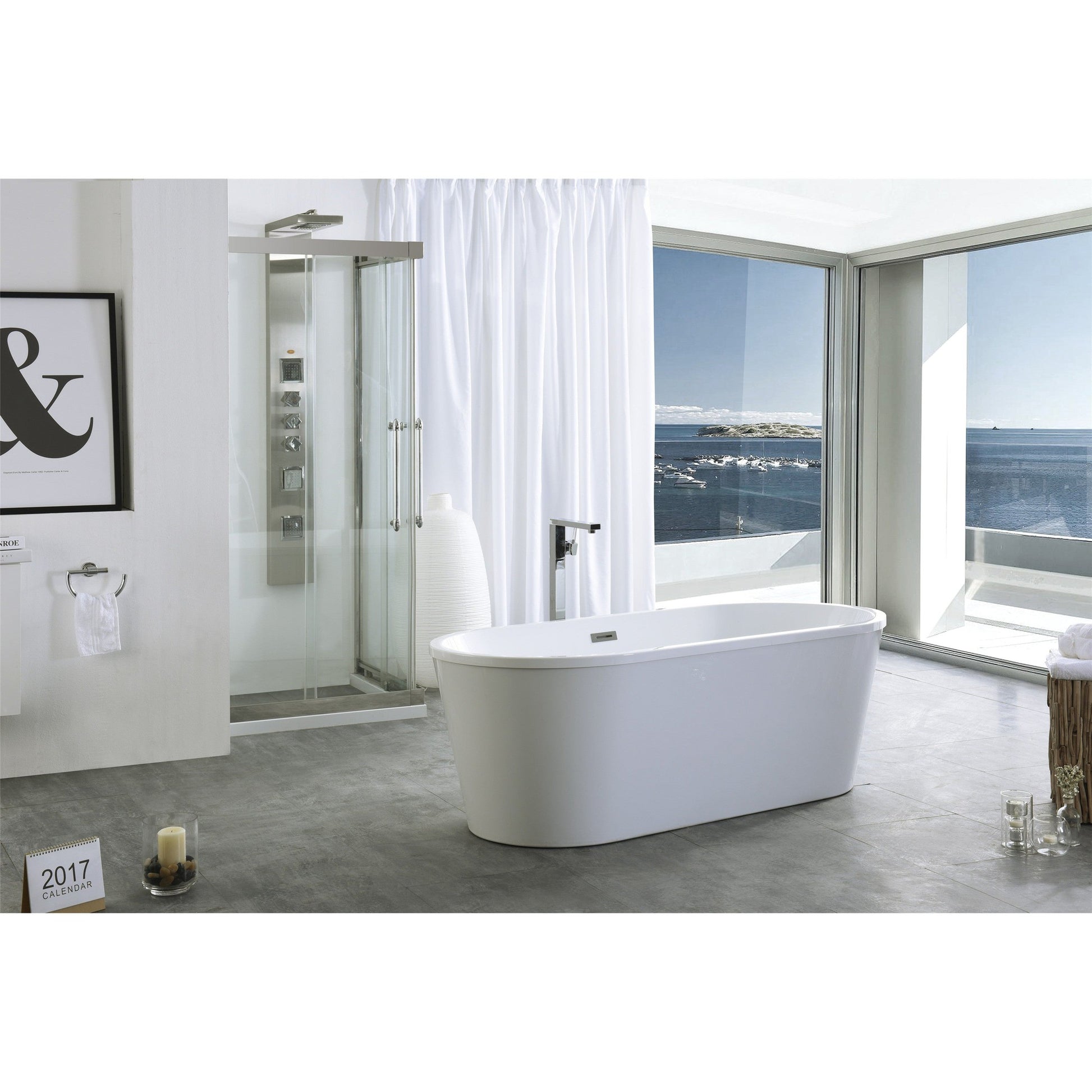 Legion Furniture WE6815-L 67" White Acrylic Freestanding Bathtub With Pop-up Drain