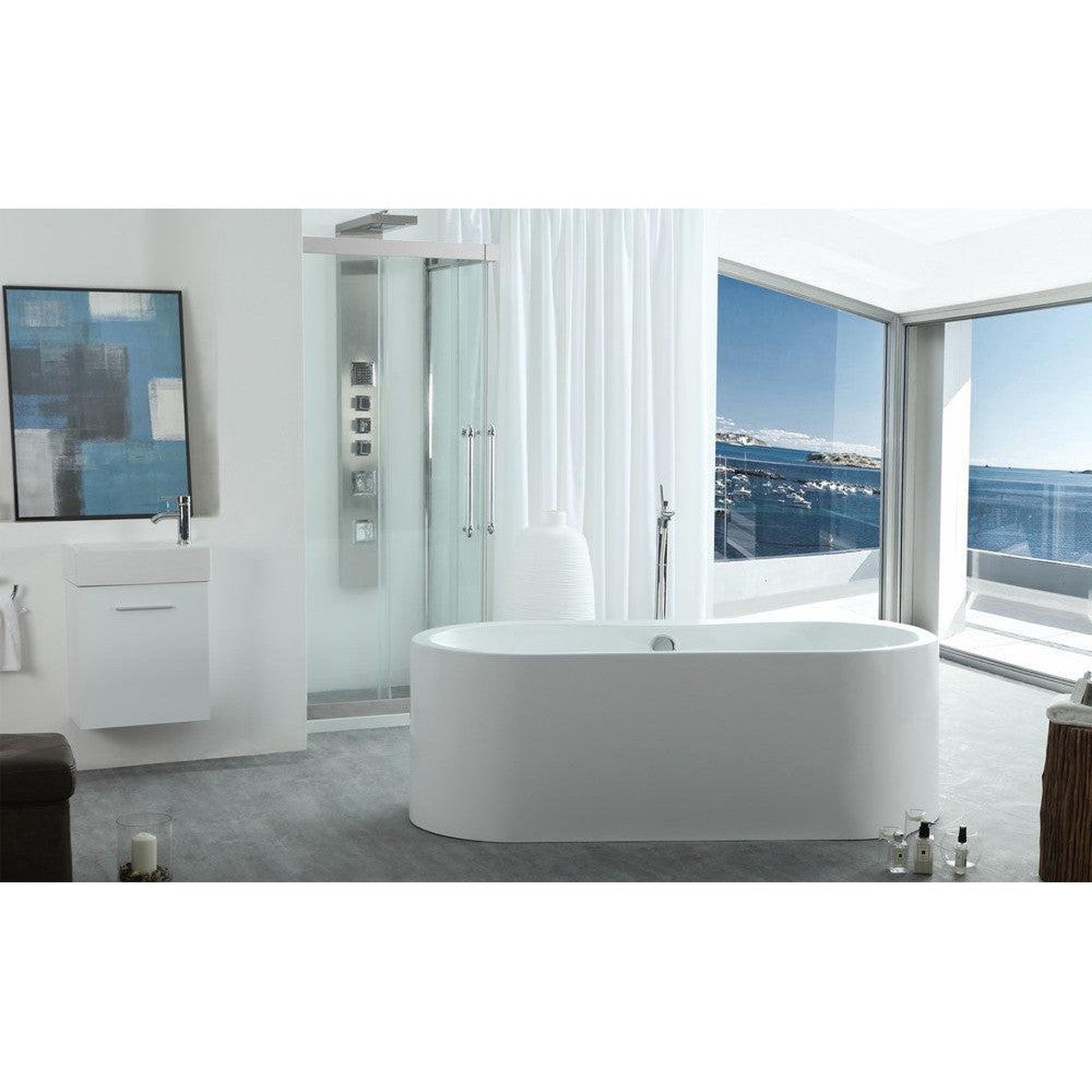 Legion Furniture WE6847 66" White Acrylic Freestanding Bathtub With Pop-up Drain