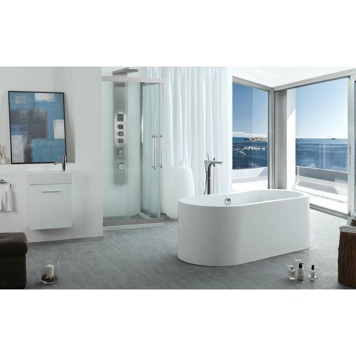 Legion Furniture WE6847 66" White Acrylic Freestanding Bathtub With Pop-up Drain