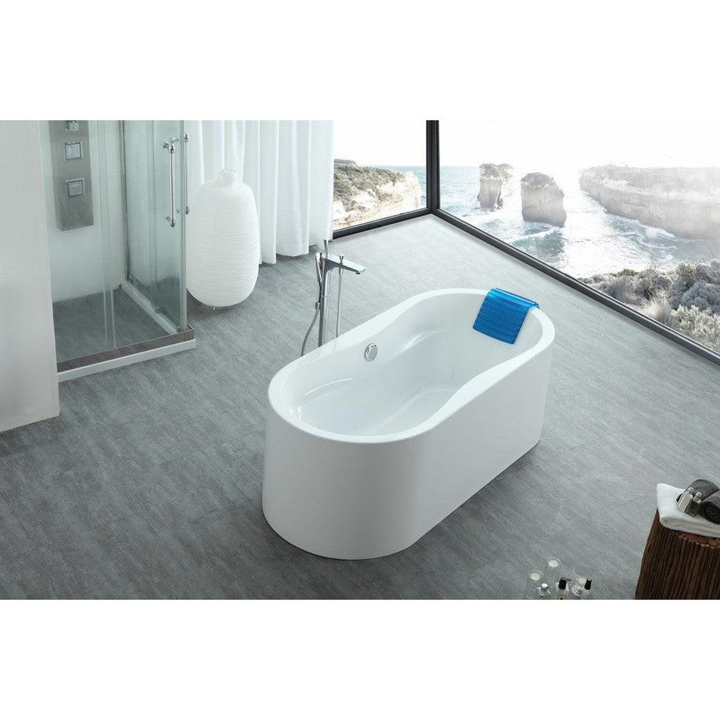 Legion Furniture WE6847 66" White Acrylic Freestanding Bathtub With Pop-up Drain