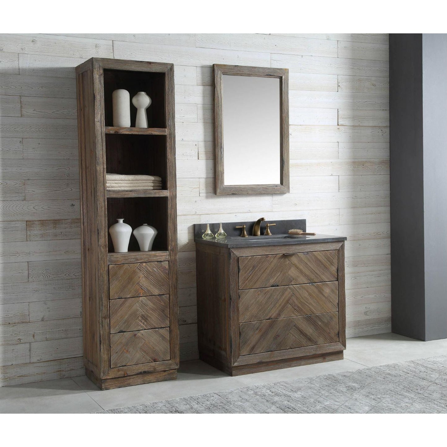 Legion Furniture WH8536 36" Brown Rustic Freestanding Vanity With Moon Stone Top, Backsplash and White Ceramic Sink