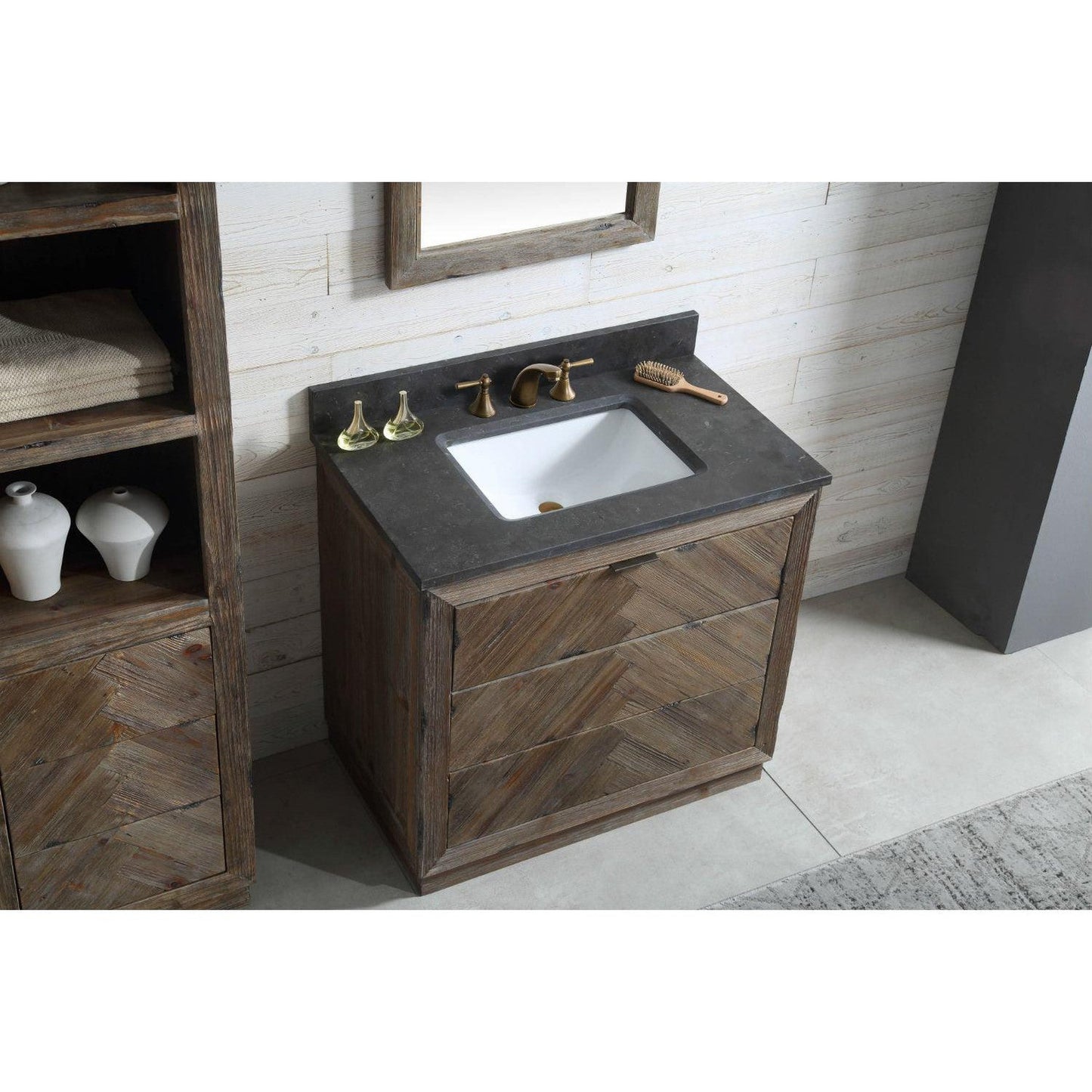 Legion Furniture WH8536 36" Brown Rustic Freestanding Vanity With Moon Stone Top, Backsplash and White Ceramic Sink