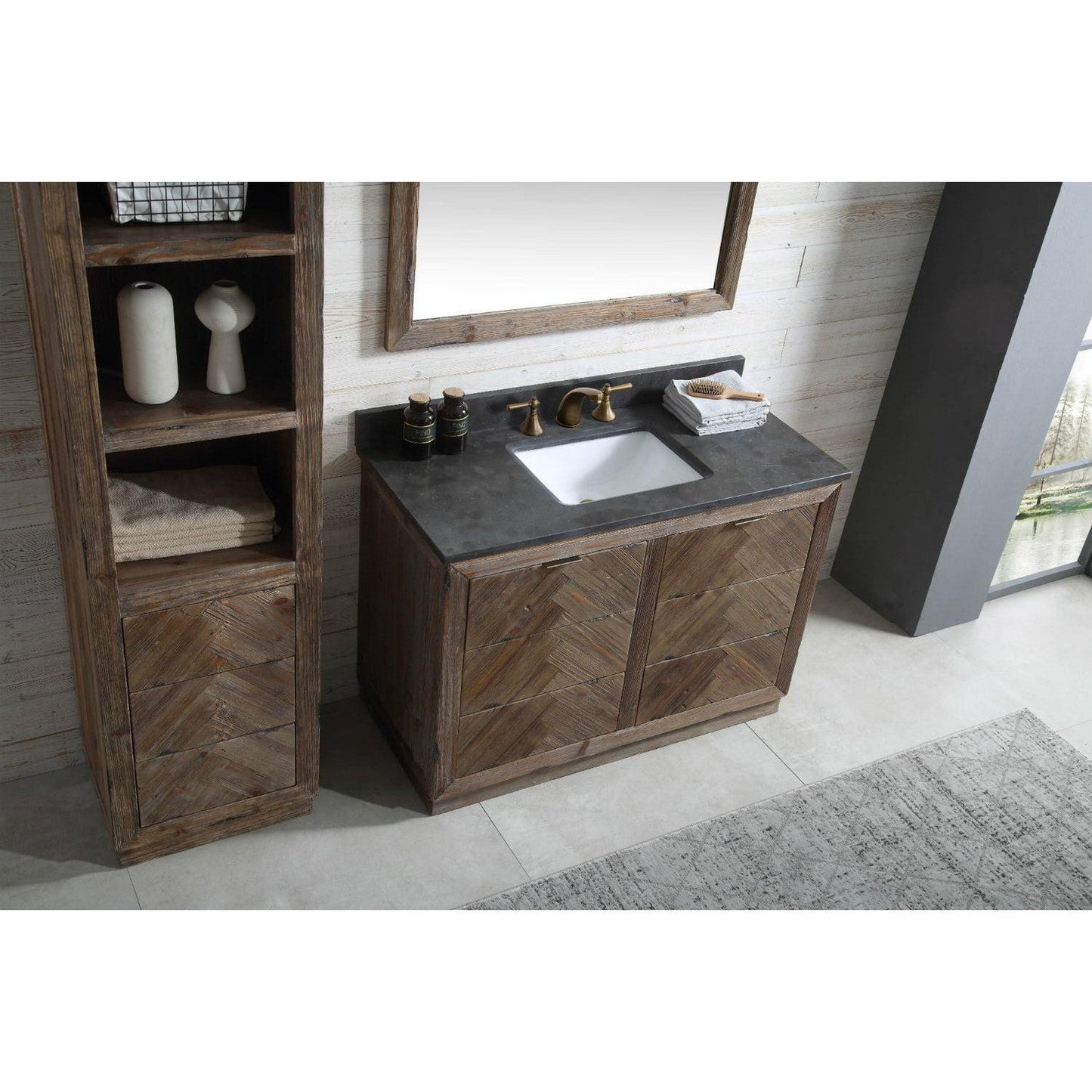 Legion Furniture WH8548 48" Brown Rustic Freestanding Vanity With Moon Stone Top, Backsplash and White Ceramic Sink