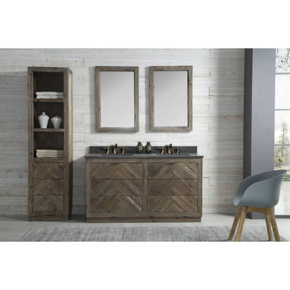 Legion Furniture WH8560 60" Brown Rustic Freestanding Vanity With Moon Stone Top, Backsplash and White Ceramic Sink