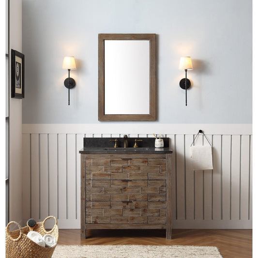 Legion Furniture WH8636 36" Brown Rustic Freestanding Vanity With Moon Stone Top, Backsplash and White Ceramic Sink