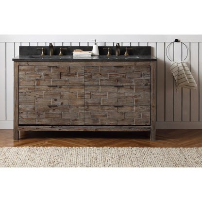 Legion Furniture WH8660 60" Brown Rustic Freestanding Vanity With Moon Stone Marble Top, Backsplash and Double White Ceramic Sink