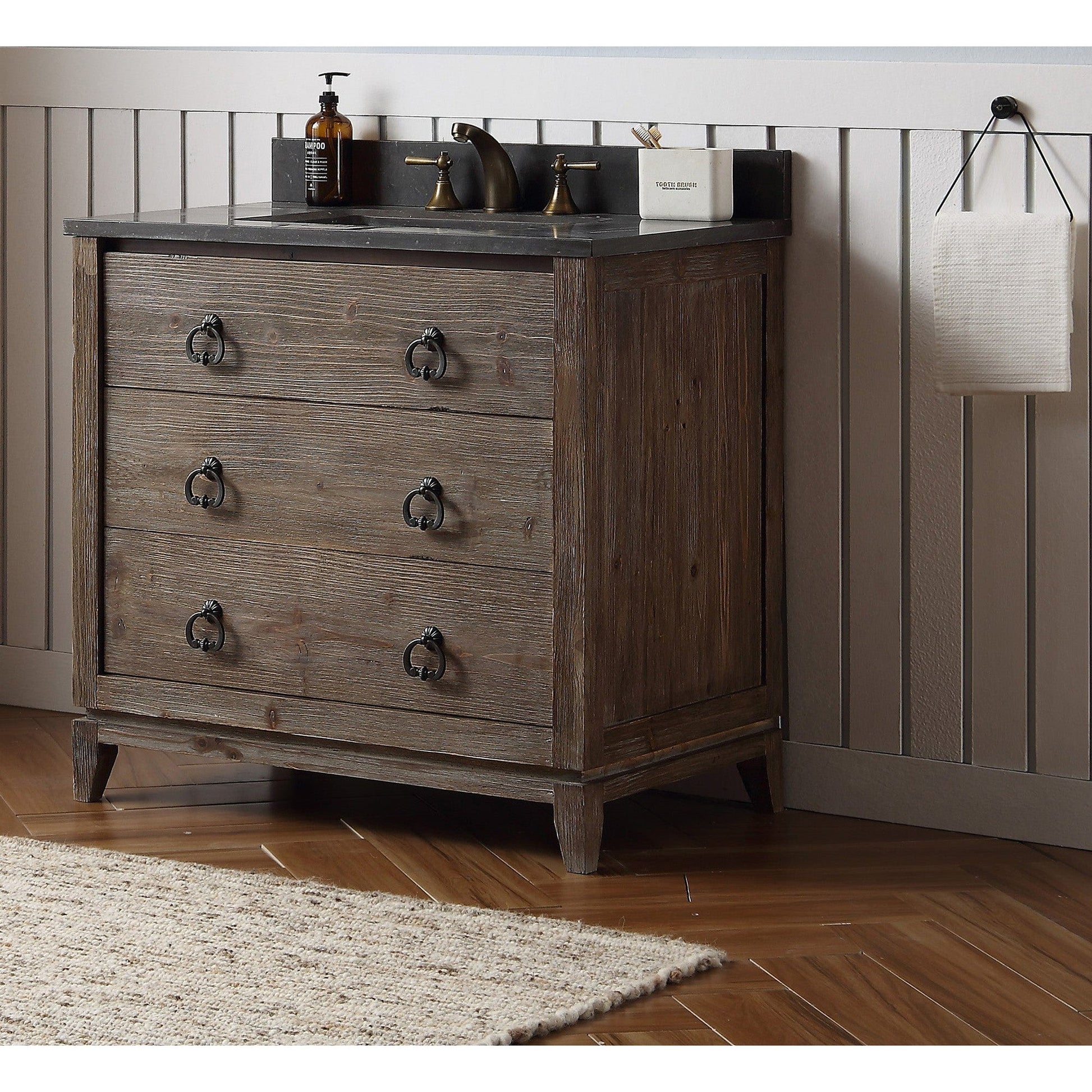 Legion Furniture WH8836 36" Brown Rustic Freestanding Vanity With Moon Stone Marble Top, Backsplash and White Ceramic Sink