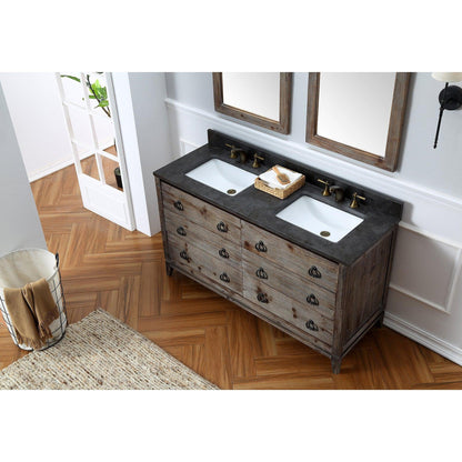 Legion Furniture WH8860 60" Brown Rustic Freestanding Vanity With Moon Stone Marble Top and White Ceramic Sink