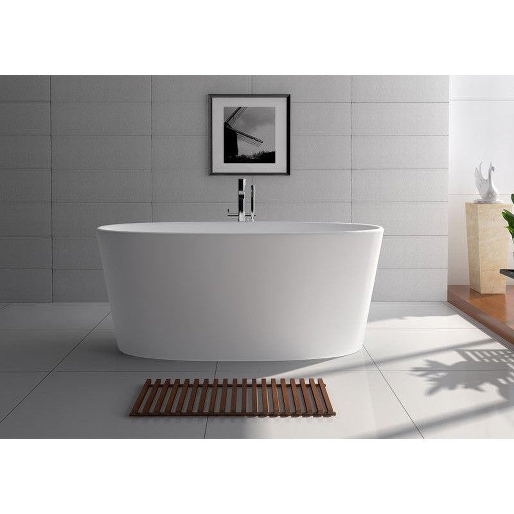 Legion Furniture WJ8602-W 62" Matte White Solid Surface Freestanding Bathtub With Pop-up Drain