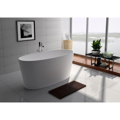 Legion Furniture WJ8602-W 62" Matte White Solid Surface Freestanding Bathtub With Pop-up Drain