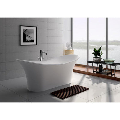Legion Furniture WJ8614-W 69" Matte White Solid Surface Freestanding Bathtub With Pop-up Drain