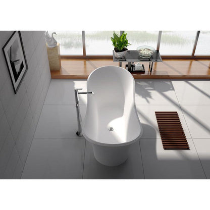 Legion Furniture WJ8614-W 69" Matte White Solid Surface Freestanding Bathtub With Pop-up Drain