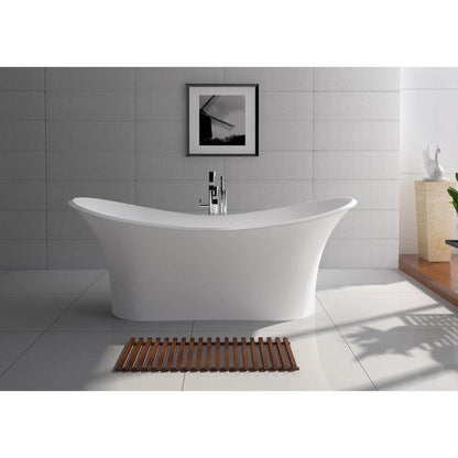 Legion Furniture WJ8614-W 69" Matte White Solid Surface Freestanding Bathtub With Pop-up Drain