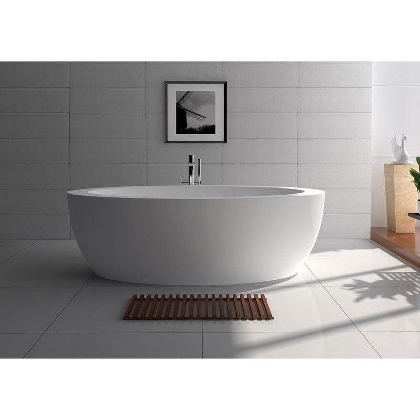 Legion Furniture WJ8615-W 75" Matte White Solid Surface Freestanding Bathtub With Pop-up Drain