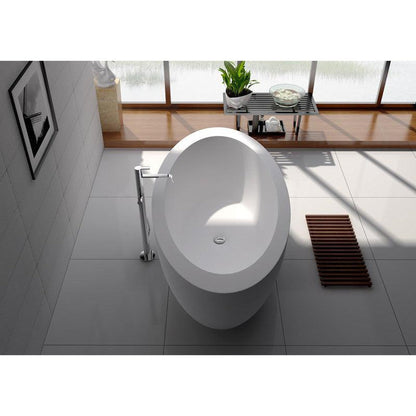 Legion Furniture WJ8615-W 75" Matte White Solid Surface Freestanding Bathtub With Pop-up Drain