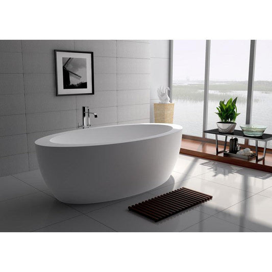 Legion Furniture WJ8615-W 75" Matte White Solid Surface Freestanding Bathtub With Pop-up Drain