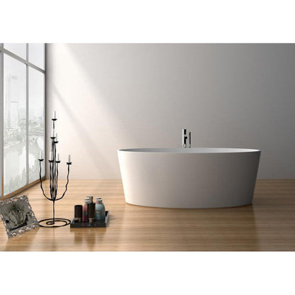 Legion Furniture WJ8617-W 63" Matte White Solid Surface Freestanding Bathtub With Pop-up Drain