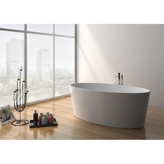 Legion Furniture WJ8617-W 63" Matte White Solid Surface Freestanding Bathtub With Pop-up Drain