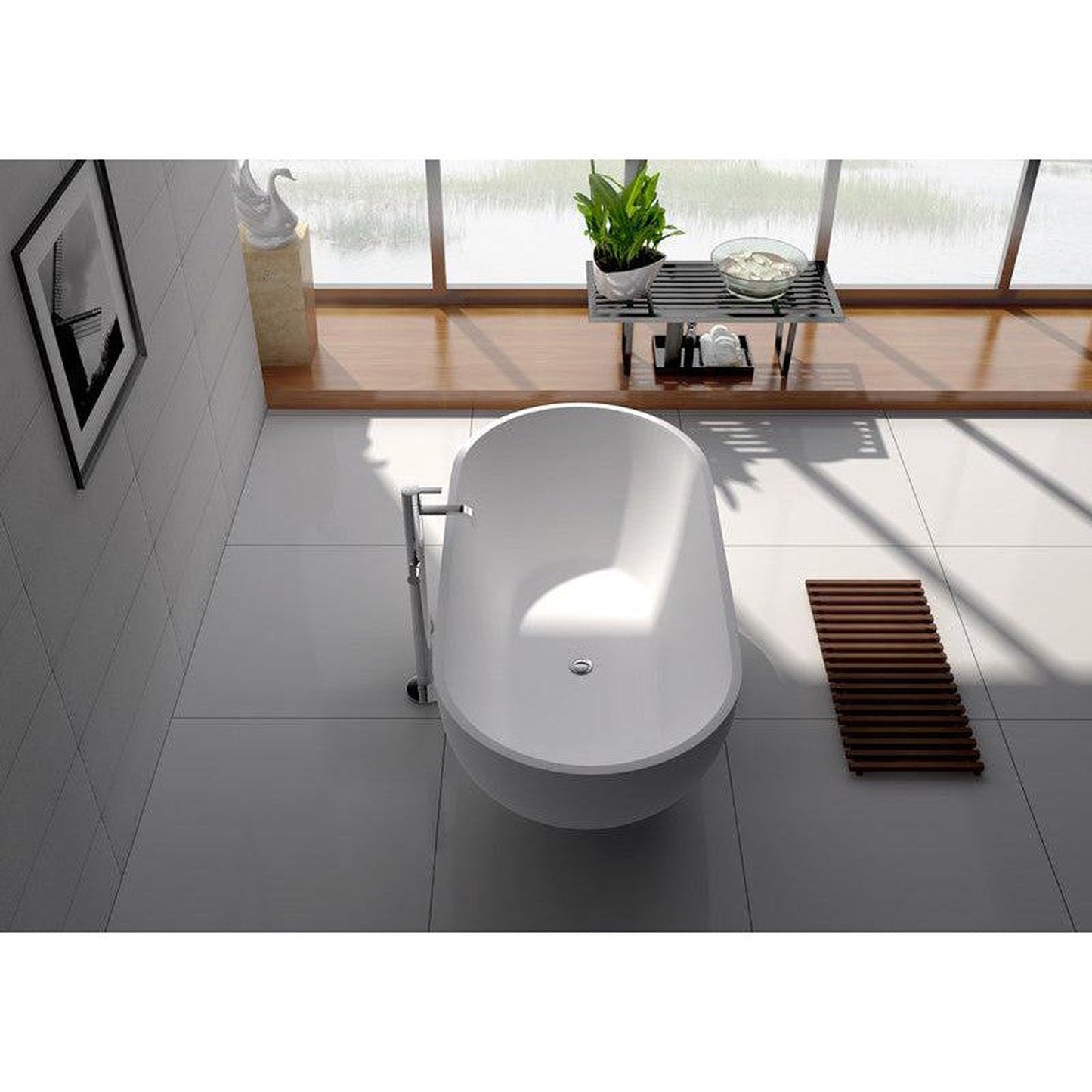 Legion Furniture WJ8619-W 70" Matte White Solid Surface Freestanding Bathtub With Pop-up Drain