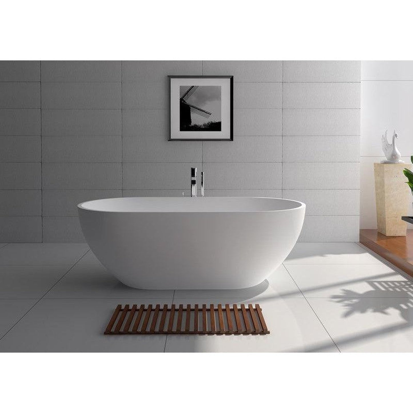 Legion Furniture WJ8619-W 70" Matte White Solid Surface Freestanding Bathtub With Pop-up Drain