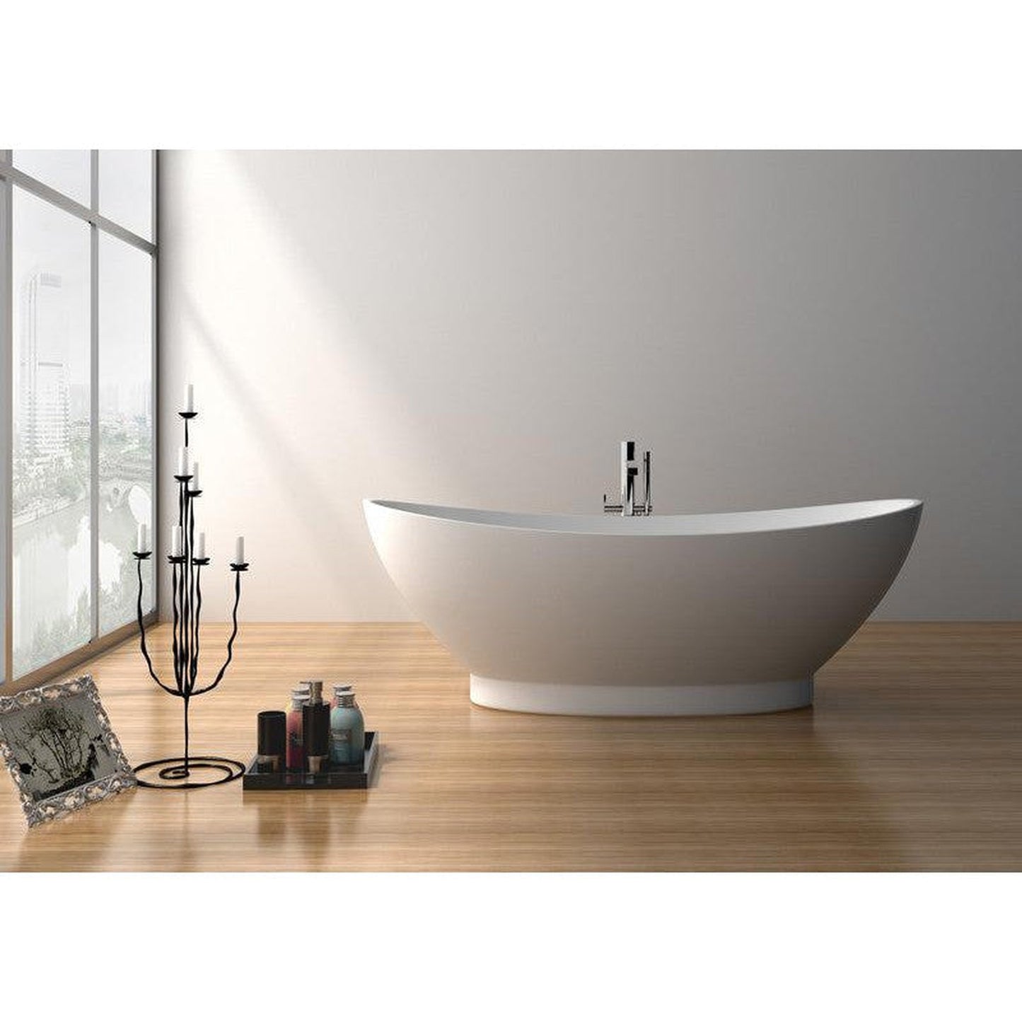 Legion Furniture WJ8620-W 71" Matte White Solid Surface Freestanding Bathtub With Pop-up Drain